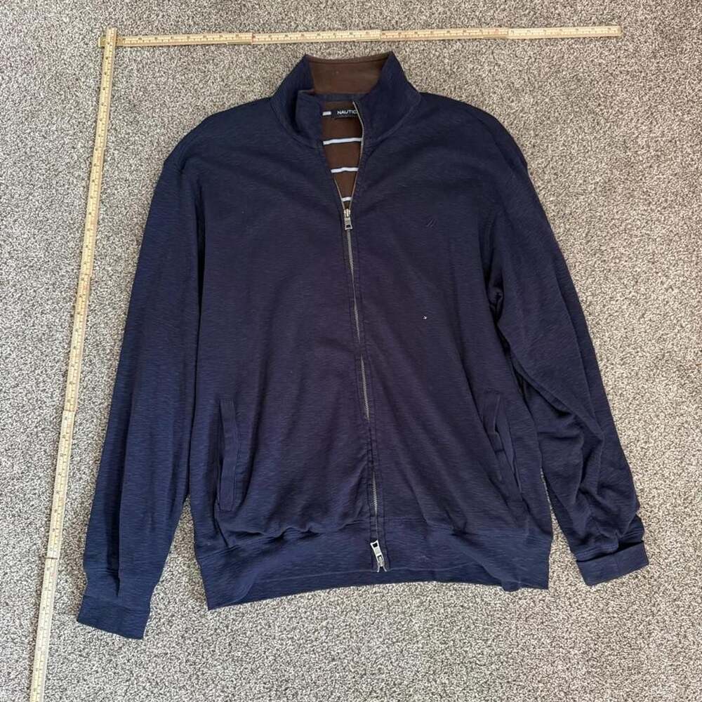 Nautica Navy Blue Full Zip Jacket with Striped Lining